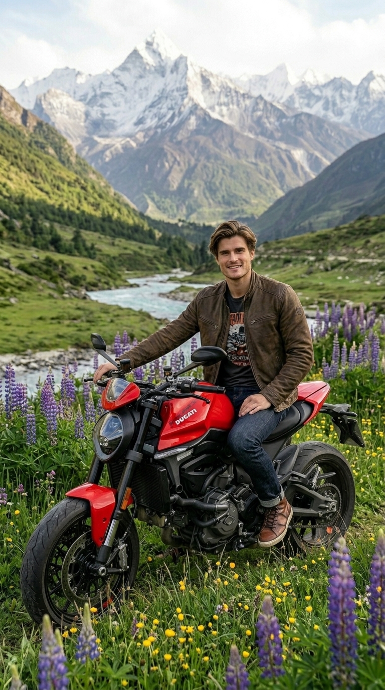 Stylish biker in designer casual